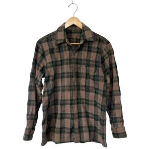Vintage Wool Thick Flannel Shirt Men’s M (40) Brown Plaid Retro Pockets